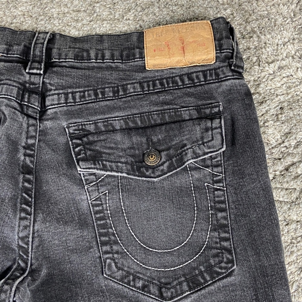 True Religion‎ Ricky Relaxed Straight Jeans Mens 40x32 Black Denim Flap Pocket